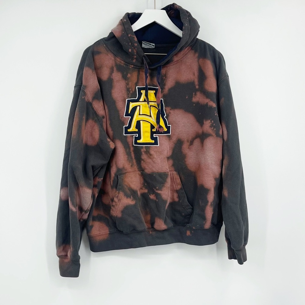 A&T Aggies Bleach Splatter Upcycled Hoodie SZ XL